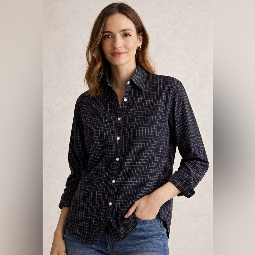 Lauren Ralph Lauren Women’s Black Grid Check Button Down Blouse Size L